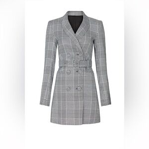 Bardot Gray Glenchek Monochrome Belted Double Breasted Trench Coat